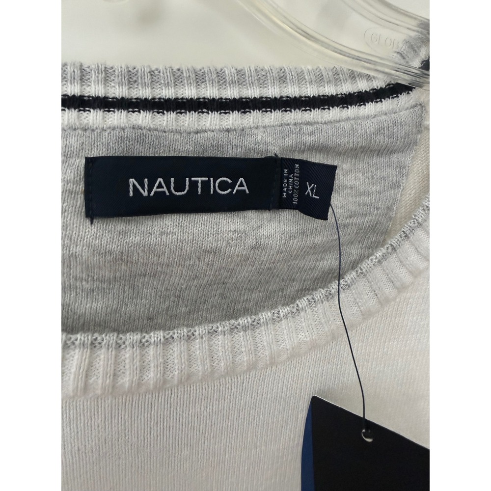 NAUTICA Men's XL White Crewneck Sweater preppy embroidered navy logo - Picture 2 of 8